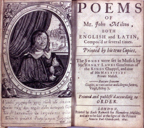 Milton, Poems (1645): frontispiece and title page