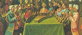Contemporary illustration of Baroque instrumental ensemble