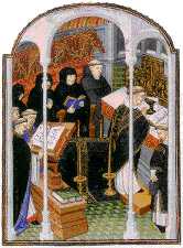 Medieval picture showing monastic schola singing liturgy