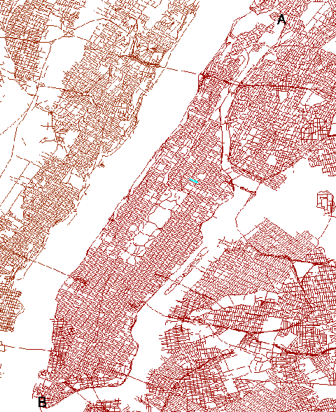  Street map of Manhattan and the surrounding area. The scale is 1cm =
 1km.