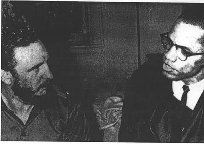 Malcolm speaking with Fidel Castro in the Hotel Theresa in Harlem