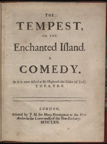 The Tempest, or The Enchanted Island. A Comedy