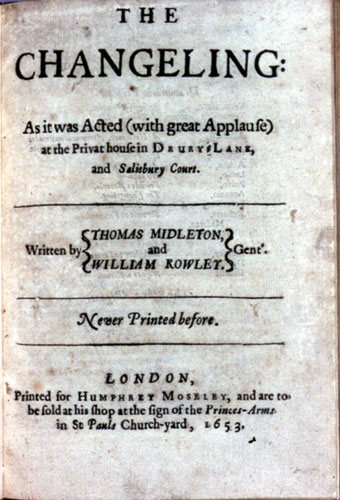 Middleton and Rowley, The Changeling (1653): title page