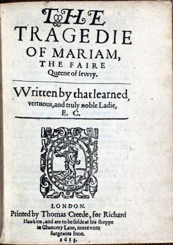 Cary, The Tragedy of Mariam (1613): title page