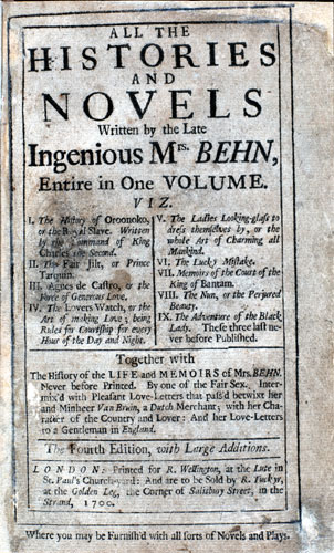 Behn, <i>Histories</i> (1700): title page